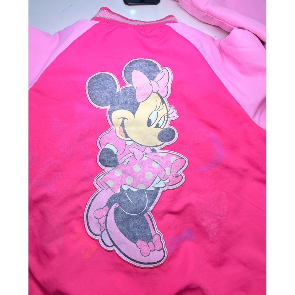 Disney Minnie Mouse Bomber Jacket Pink Girls‎ 7/8 Ohana "Family" Embroidered - Picture 8 of 15